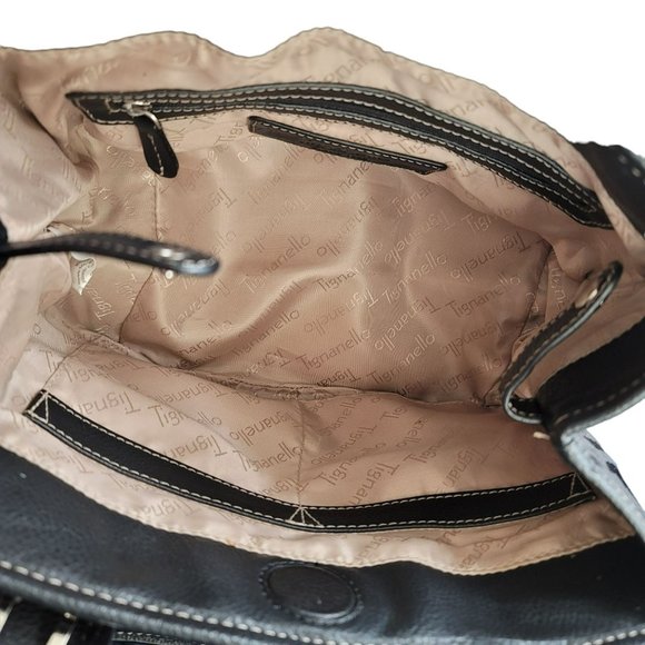 Tignanello Logo Black Purse Handbag Shoulder Bag Silver Hardware PD038 - Picture 6 of 16